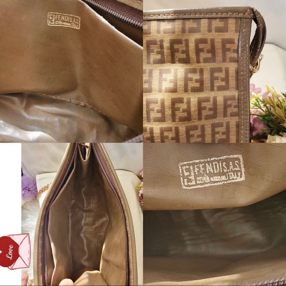 🌸Auth🌸Beautiful FENDI Zucchino Zucca Monogram FF Logo Clutch/Shoulder Bag 🦋 - Picture 12 of 14